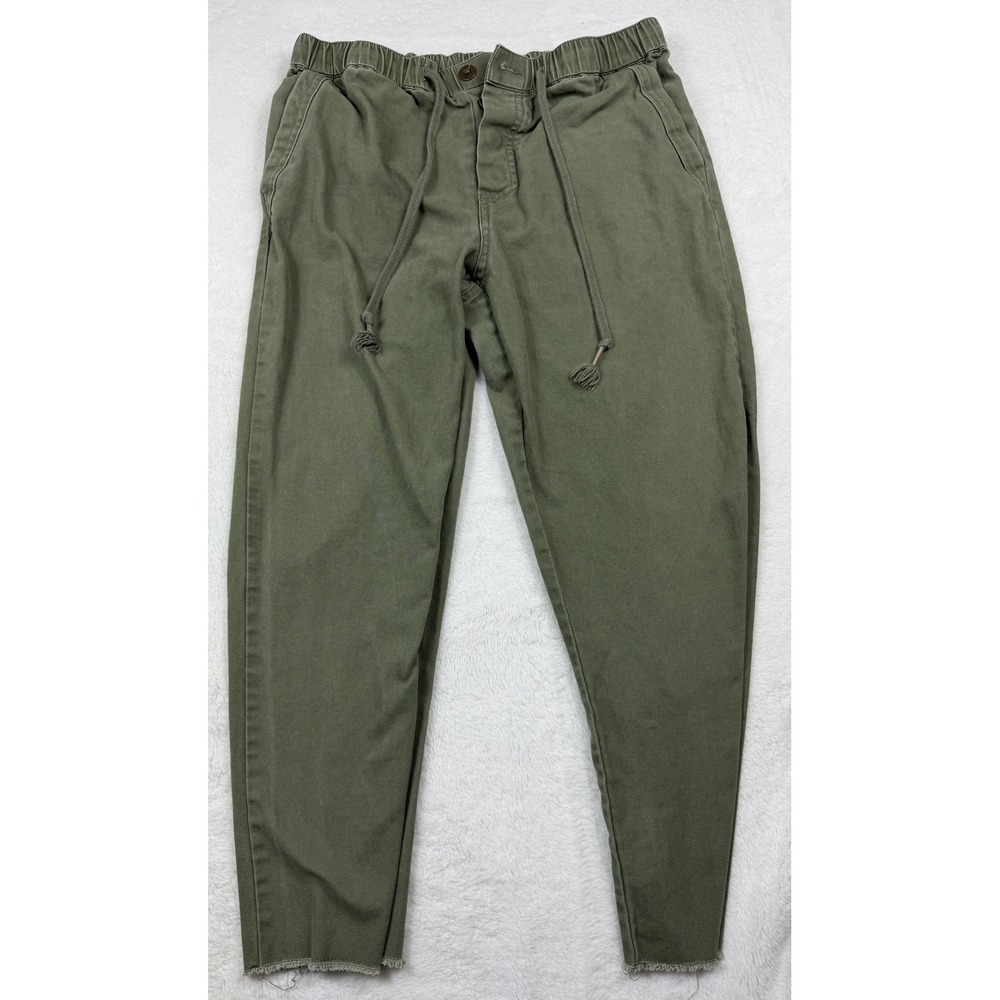 O'Neill Olive Green Cotton Drawstring Tapered Pants Small Raw Hem